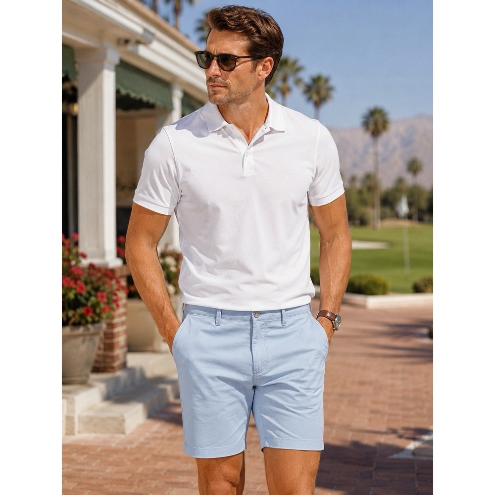 Express Mens Light Blue Chino Shorts Classic Fit At The Knee 10" Inseam Sz 38